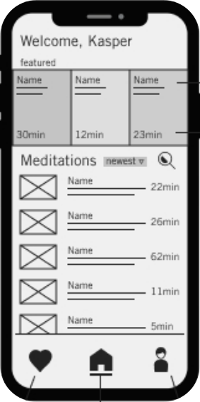 mid fidelity wireframe for home screen